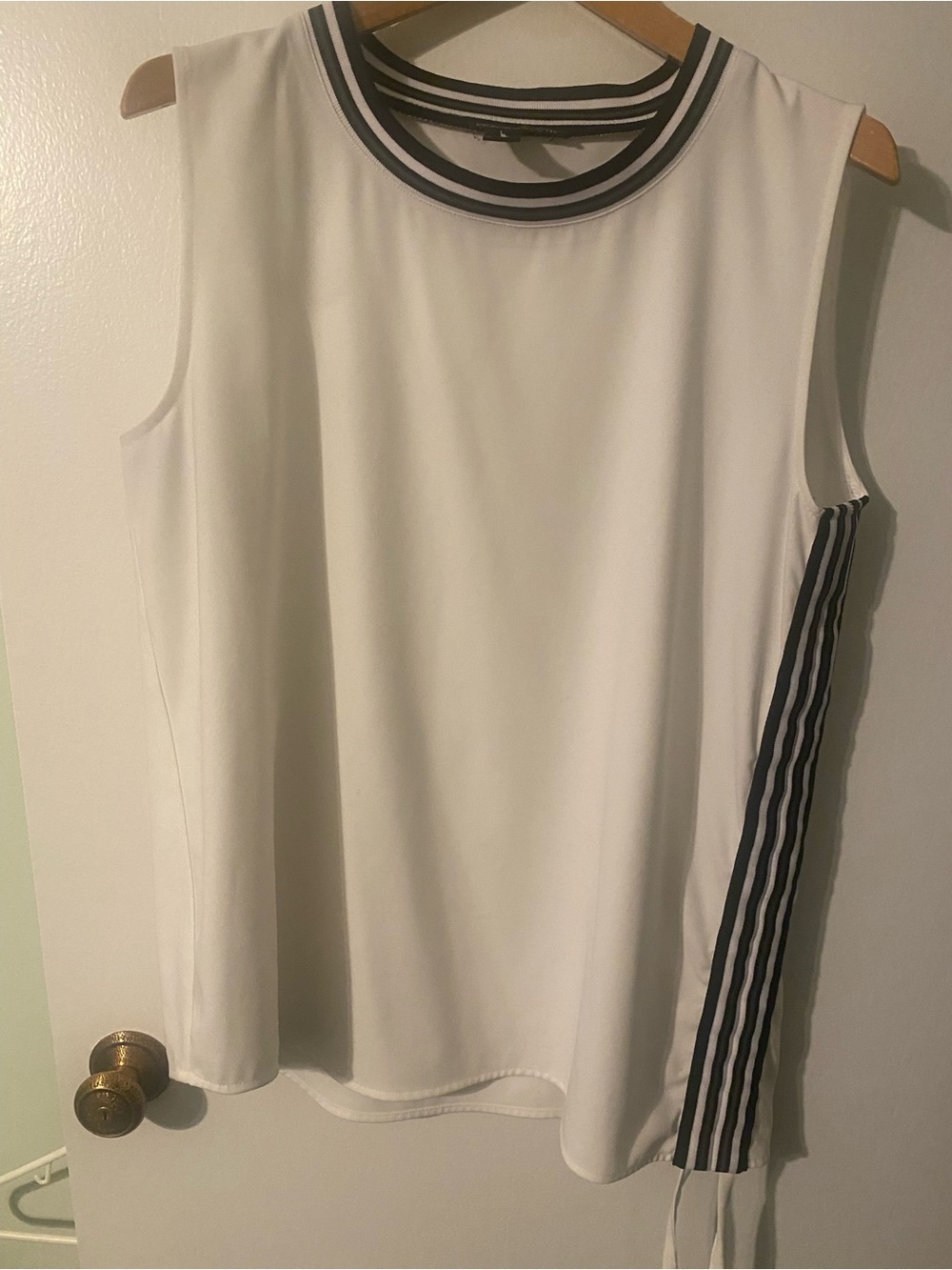 Fabulous White Tank Top with Black rusch Stripe Trim